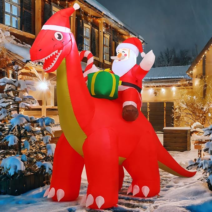 COMIN 8.5FT Christmas Inflatable Outdoor Decorations Santa Riding Dinosaur