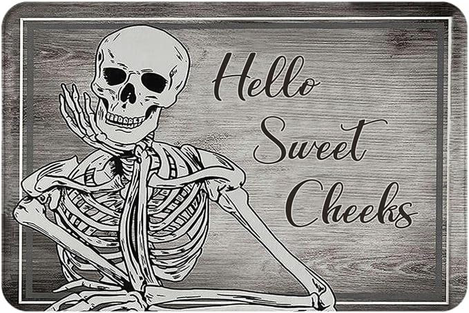 Skull Skeleton Bath Mat Grey Smile Non Slip Door Mat Rug Quick Dry Washable Halloween Shower Floor Mats for Bathroom Kitchen Dining Living Room Bedroom Outdoor 16"x24" - skull floor mat