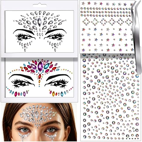 Teenitor Rhinestone Gems Face Gems Festival Face Jewels Makeup Face Rhinestones, Hair Gems, Eye Gems, Body Gems, Face, Eye, Body, Hair Stick On Gems - sugar skull makeup