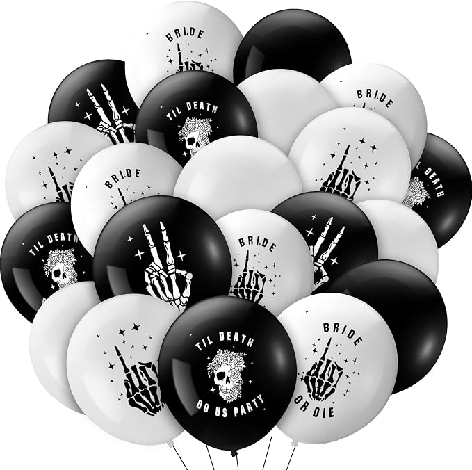Norme 60 Pcs Bride or Die Balloons Black White Bachelorette Party Skull - skull inflatable