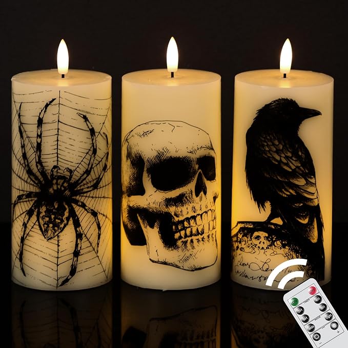 Eldnacele Skull Halloween Flameless Candles Battery Operated Remote Timer - skull candle