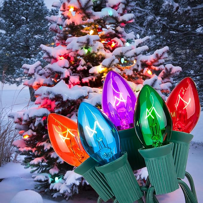 C7 Christmas Lights Outdoor, 25FT Clear Multicolor Incandescent - string light