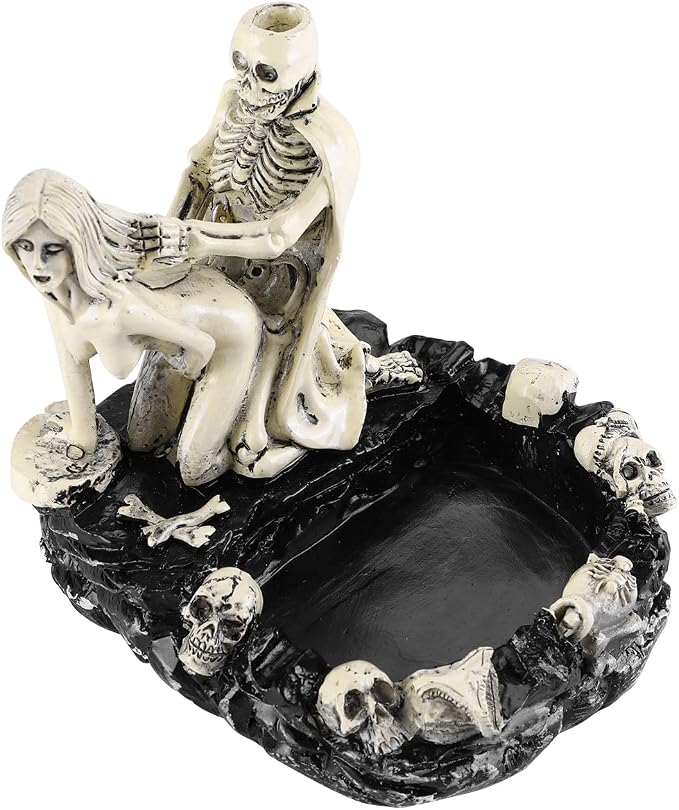 Creative Skull Ashtray Resin Skeleton Ashtray Funny Skull Lovers Figurine Smoking Ashtrays Sexy Ghost Lover Cigarette Ash Holder Halloween Skeleton Cigar Ashtrays Smoking Room Decor Gifts for Smokers