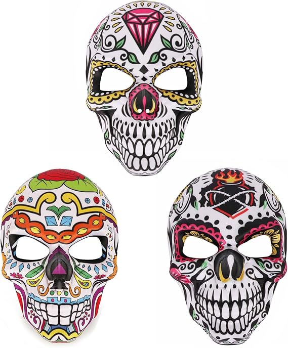 KIPETTO Mardi Gras Mask Venetian Party Mask Sugar Skull Masquerade Masks for Halloween Cosplay Mexican Masquerade Party - sugar skull makeup