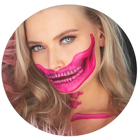 2 x Fantastic Plastic pink Skull Face, Temporary Tattoo, Halloween Costume for Women and Men, Adult - sugar skull makeup