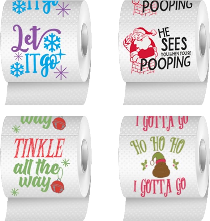 Christmas Toilet Paper Roll Pack of 4 – Holiday Gag Gifts, Funny Gifts, Perfect for White Elephant and Holiday Parties - Novelty, Santa, Xmas, Grinch and Funny Toilet Paper - skull toilet paper