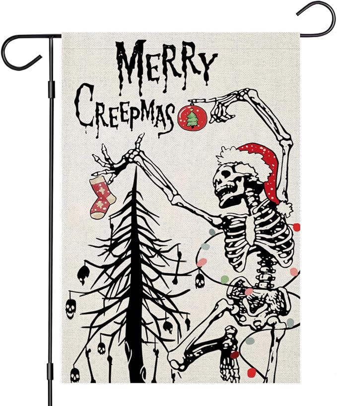 MERRY CREEPMAS Garden Flags for Outside 12x18 Inch Double Sided - skeleton