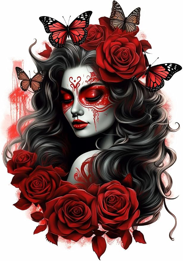 DIY 5D Diamond Art Painting Kits for Adults Round Black and Red Sugar Skull Girl Red Rose Butterfly Full Drill Canvas Gems Cross Stitch Art Kit Painting by Diamond Mosaic Craft 30x40cm(2) - skull painting