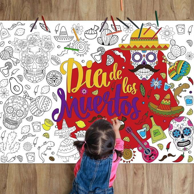 Day of The Dead Giant Coloring Poster Dia De Los Muertos Coloring Sheet - skull painting