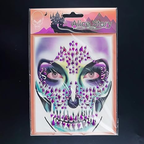 Halloween Face Jewels Stickers Sugar Skull Face Gems Stickers Day of The Dead Face Rhinestone Crystals Stickers Festival Rave Temporary Tattoos Face Gems Stick on for Halloween Cosplay Party - sugar skull makeup