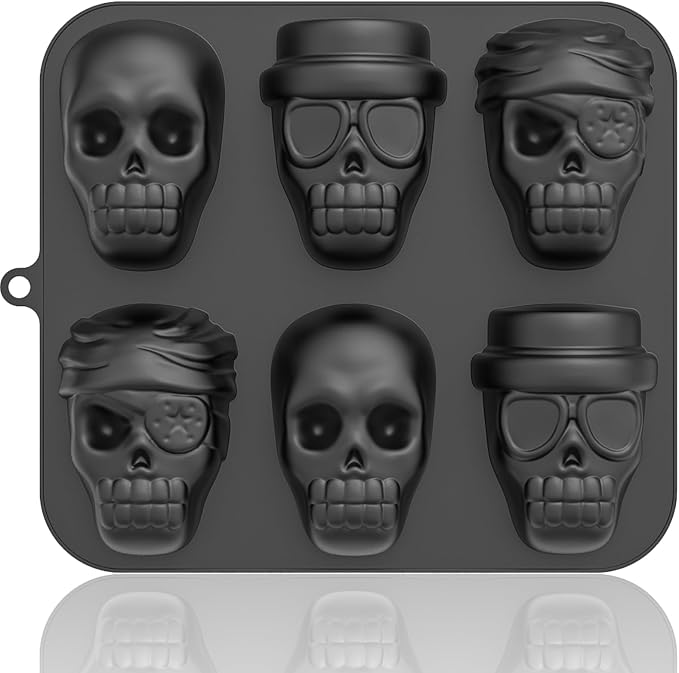 HKNMTT Halloween Silicone Molds for Baking Extra large, 6 Cavities 3D Skull Cake Pizza Soap Pan Molds, Nonstick Halloween Skeleton Mold for Ice Cupcake - skull ashtray