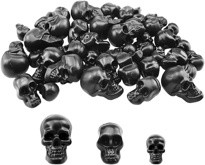 SaktopDeco 40 Counts Black Skull Mini Plastic Skull Heads Decor Halloween Skeleton Head for Crafts Bar Home Table Party Decorations - skull figurine