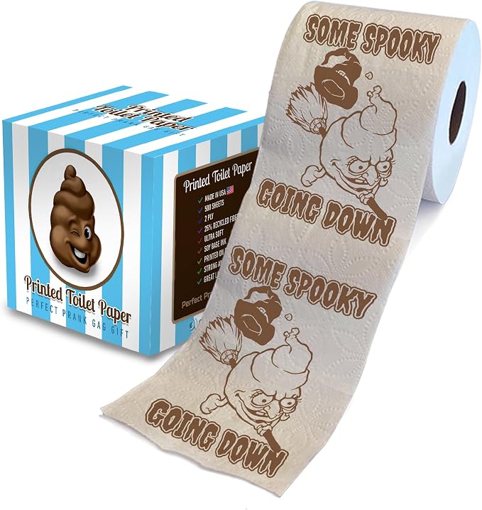 Printed TP Halloween Spooky Going Down Printed Toilet Paper Gag Gift – Scary Toilet Paper Roll for Surprise Funny Novelty Gift for Spooky Haunted House Party Halloween Decoration - 500 Sheet - skull toilet paper