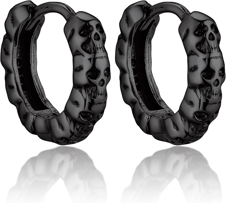 Bandmax Timeless 925 Sterling Silver Huggie Hoop Earrings, Unisex Style - skull plate