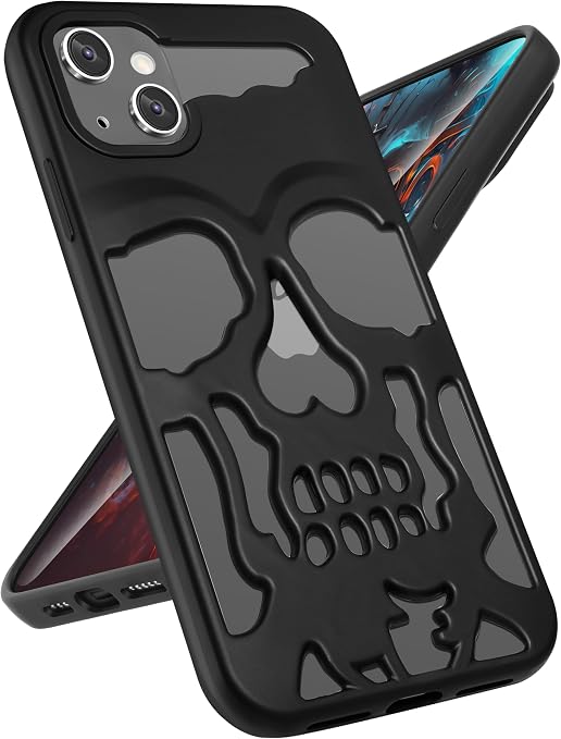 Lotadilo for iPhone 15 Case Skull, Unique Designer Cool Funny Gothic Plated Skeleton Shockproof for iPhone 15 Phone Cases for Men Women Girls Boys, Black - Skull phone case