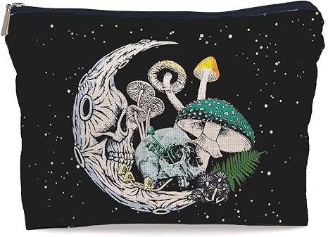 Gothic Skull Moon Colourful Mushroom Makeup Bag,Halloween Skull Skeleton Cosmetic Makeup Bag for Women Girls,Gifts for Gothic Lovers Teens Women Girls Daughter Sister Friends - skull suitcase