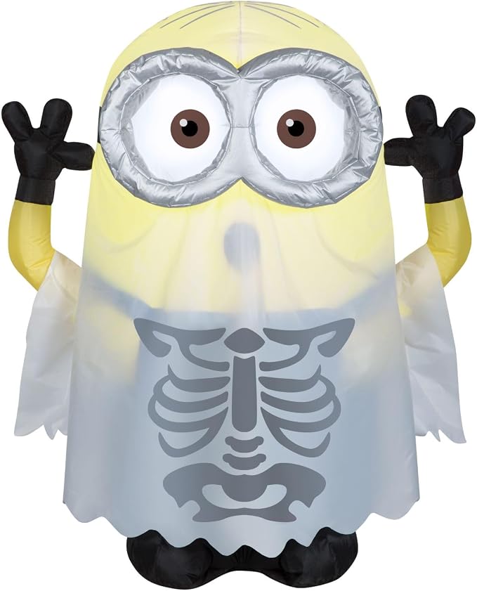 Gemmy 3.5 Ft Minion Dave in Ghost Skeleton Costume Halloween Airblown Inflatable Minions