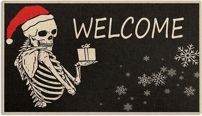 Arttown Door Rug, Blessed Welcome Mat, 17x30 Inch Christmas Skull - skull carpet