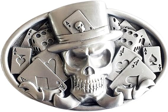 JEAN'S FRIEND Antique Brushed Silver Emo Skull Oval Belt Buckle also Stock in the US - skull wallet