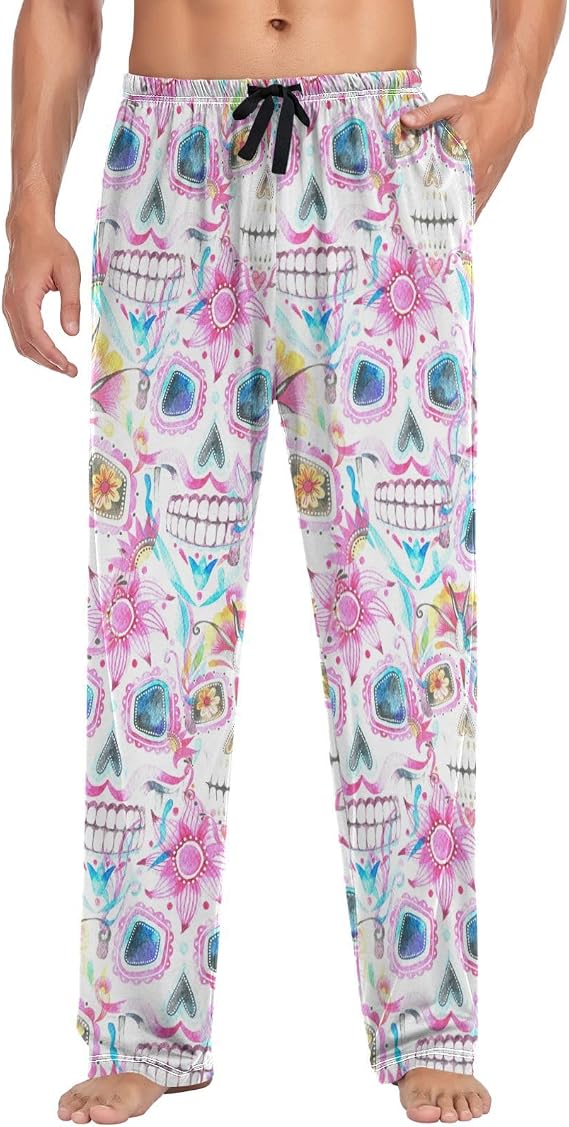 visesunny Mens 100% Cotton Pajama Bottoms Lightweight Lounge Pant with Pockets Soft Sleep Pj Pants for Men - skull pajamas