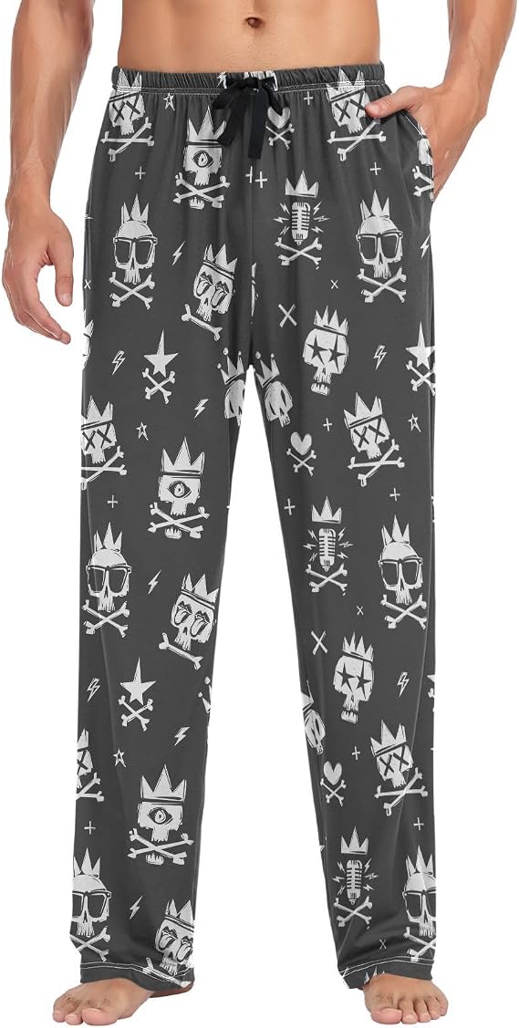 visesunny Men's Pajama Pants 100% Cotton Lounge Soft Warm Sleepwear Pants PJ Bottoms Drawstring and Pockets - skull pajamas