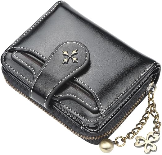 GGOOB Small Wallet for Women Zip Bifold Vintage Wallet Goth Purse Mini Leather Cash Wallets with Zipper Coin Pocket - skull wallet