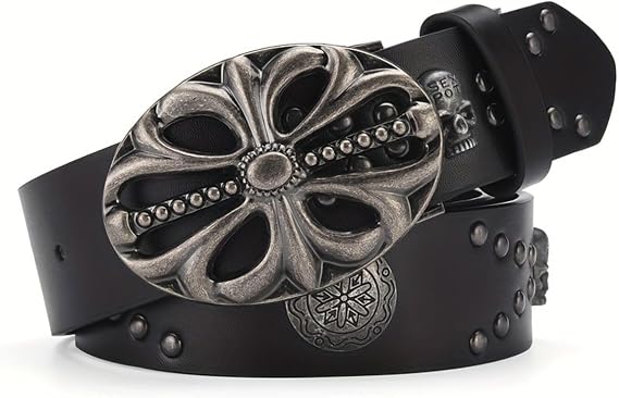 Men's Y2K Punk Rivet Belt Vintage Skeleton Skull Western Cowboy Hip Hop - skull wallet