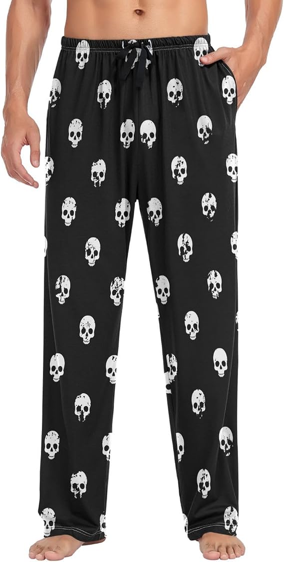visesunny Men's Pajama Pants 100% Cotton Lounge Soft Warm Sleepwear Pants PJ Bottoms Drawstring and Pockets - skull pajamas
