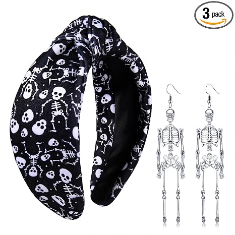 YAHPERN Halloween Headband for Women Halloween Accessories Spooky Ghost Pumpkin Candy Corn Knotted Headband Gothic Top Knot Headbands Holiday Outfits Party Gifts - skull headband