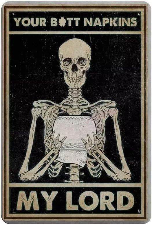 Skull Retro Metal Tin Sign Skull Toilet Paper Funny Poster Bar Club Living Room Kitchen Bathroom Garage Home Art Wall Decoration Plaque - skull toilet mat