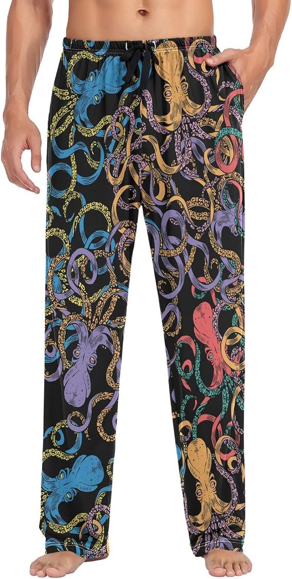 visesunny Stylish Men's Pajama Pants 100% Cotton Lounge Soft Warm Sleepwear Pants PJ Bottoms Drawstring and Pockets - skull pajamas