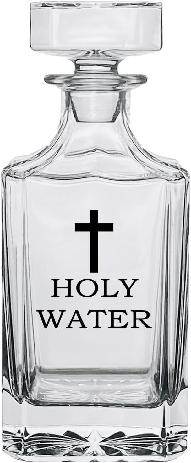 Rogue River Tactical Funny Joke Holy Water Sarcastic Whiskey Decanter With Glass Stopper Custom Gift For Men Dad Veteran Father's Day - skull bottle