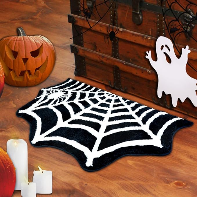 Halloween Bath Rug for Bathroom Spider Web Bath Mat Gothic Doormat Non Slip Cute Rugs for Kitchen Bedroom Holiday Indoor Bedroom(Spider Web)