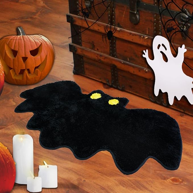 Halloween Bath Rug for Bathroom Decoration Bat Bath Mat Gothic Bats Doormat Non Slip Cute Rugs for Kitchen Bedroom Holiday Outdoor Indoor Decor(Black Bat)