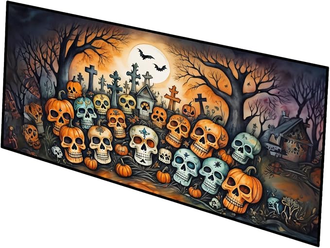 Caroline's Treasures Calaveras Sugar Skulls Spooky Halloween Indoor/Outdoor Runner Mat 28x58 Front Door Mat Indoor Outdoor Rugs for Entryway Hallway Foyer Non Slip Washable Wide Doormat - skull candle