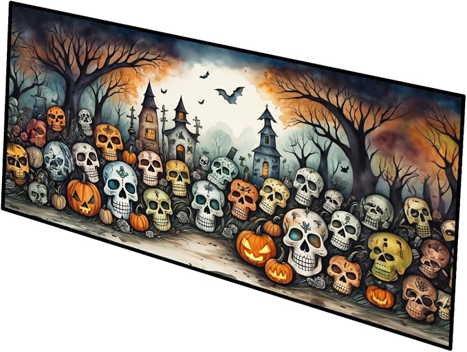 Caroline's Treasures Calaveras Sugar Skulls Spooky Halloween Indoor/Outdoor Runner Mat 28x58 Front Door Mat Indoor Outdoor Rugs for Entryway Hallway Foyer Non Slip Washable Wide Doormat - skull candle
