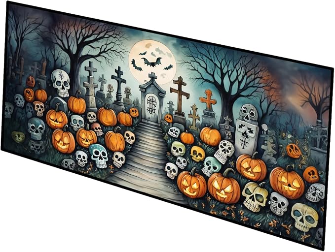 Caroline's Treasures Calaveras Sugar Skulls Spooky Halloween Indoor/Outdoor Runner Mat 28x58 Front Door Mat Indoor Outdoor Rugs for Entryway Hallway Foyer Non Slip Washable Wide Doormat - skull candle