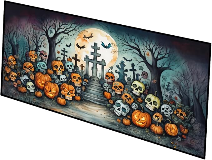 Caroline's Treasures Calaveras Sugar Skulls Spooky Halloween Indoor/Outdoor Runner Mat 28x58 Front Door Mat Indoor Outdoor Rugs for Entryway Hallway Foyer Non Slip Washable Wide Doormat - skull candle