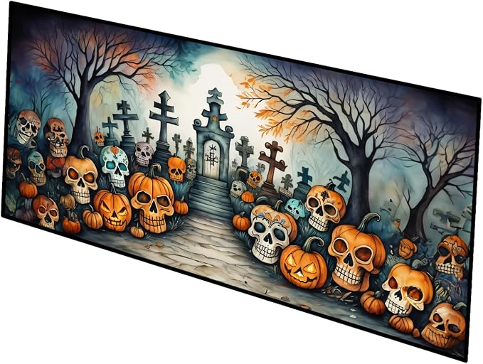 Caroline's Treasures Calaveras Sugar Skulls Spooky Halloween Indoor/Outdoor Runner Mat 28x58 Front Door Mat Indoor Outdoor Rugs for Entryway Hallway Foyer Non Slip Washable Wide Doormat - skull candle