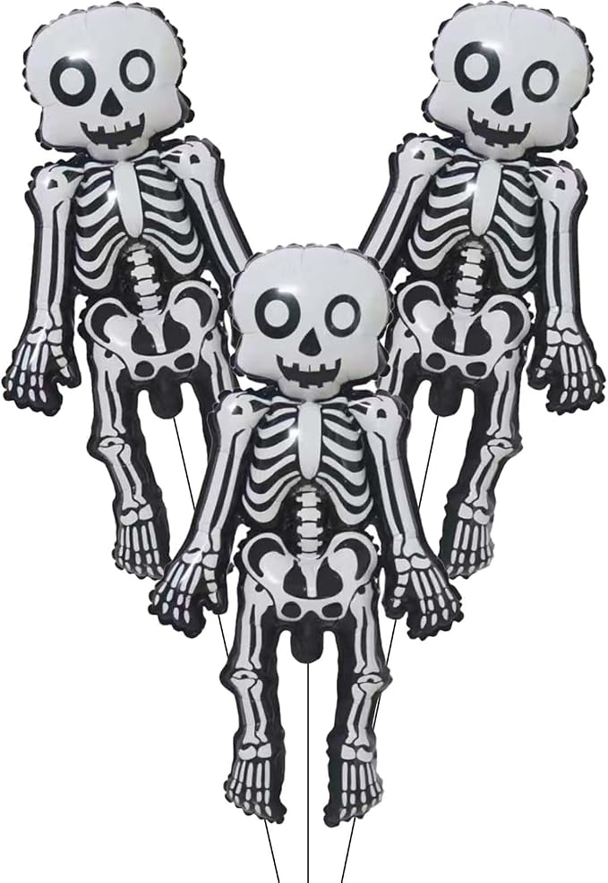 Skeleton Man Balloon Halloween Balloons Skeleton Man Foil Balloons for Skull Themed Party Birthday Party Supplies Decorations Halloween Party Decorations Ballons Party Sets-3PCS - skull inflatable