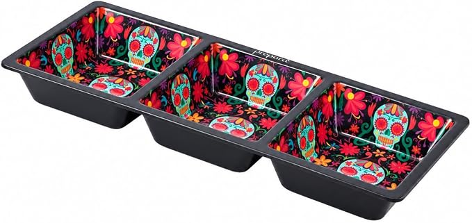 Prepara Day of the Dead 3-Section Tray, Black - skull plate