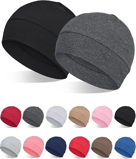 FocusCare 2Pcs/4Pcs 100% Viscose Beanies for Men Women Helmet Liner Lightweight Sleeping Cap for Chemo Hair Loss - skull helmet
