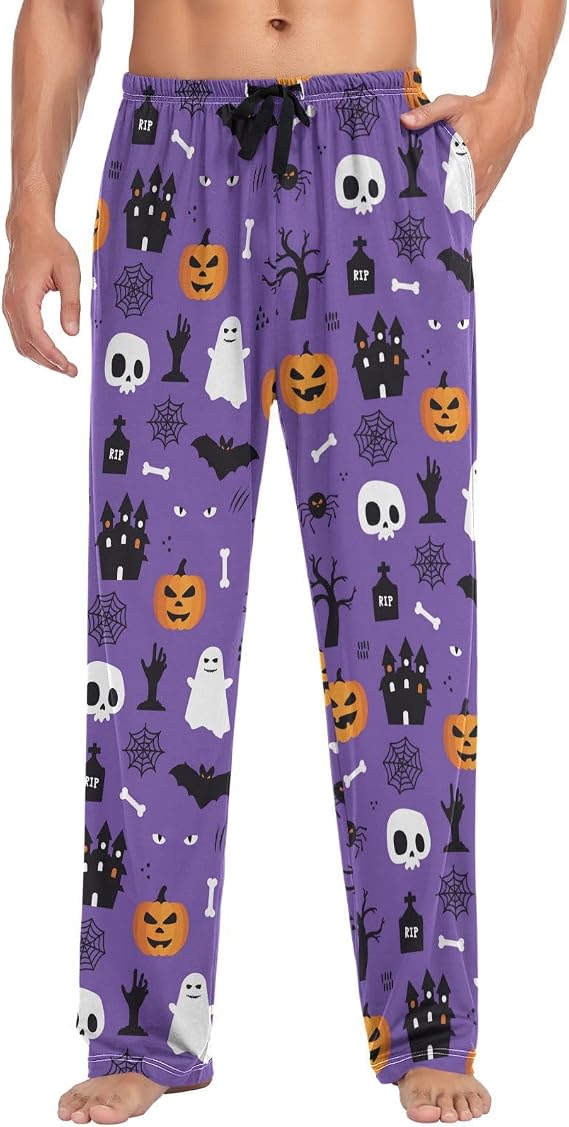 visesunny Stylish Men's Pajama Pants 100% Cotton Lounge Soft Warm Sleepwear Pants PJ Bottoms Drawstring and Pockets - skull pajamas