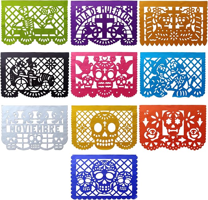 Set of 50 Multicolor Tissue Paper Sheets Frontales of Papel Picado Day of The Dead Mexican Papel Picado Decoration for Ofrenda or Altar Dia de Muertos Mexican Halloween Decoration, Mexican Fiesta - skull toilet paper