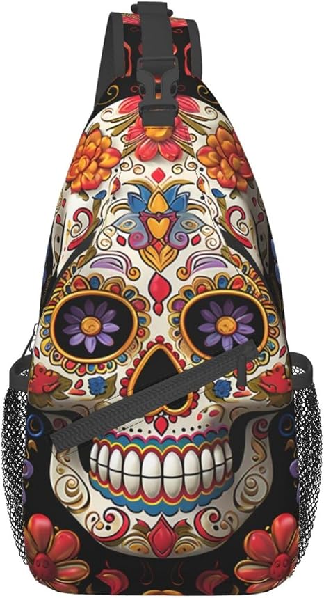 Sugar Skulls Crossbody Sling Backpack Sling Bag for Women Hiking Daypack Chest Bag Shoulder Bag - skull backpack