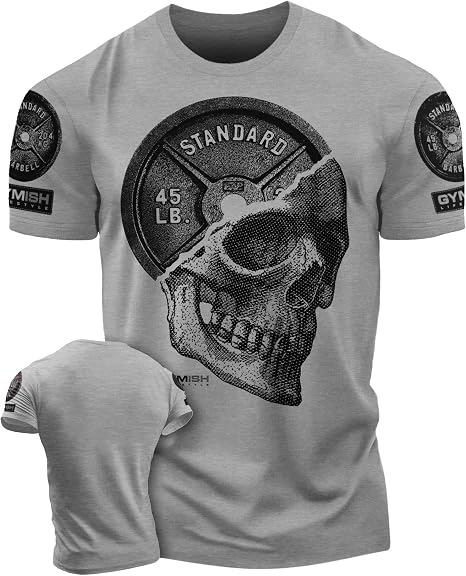 Gymish Lifestyle Skull Plate Gym Shirt for Men, Deadlift Weightlifting Tee - skull plate