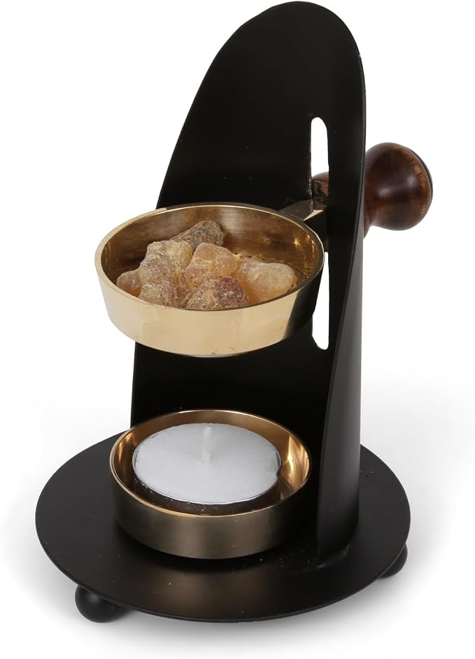 Incense Burner, Black and Gold Incense Holder - Tea Light Candle or Charcoal Resin Heated. for Home Decor, Beautiful Adjustable Design, Spiritual Gifts, Offering Calming Atmosphere - skull incense burner