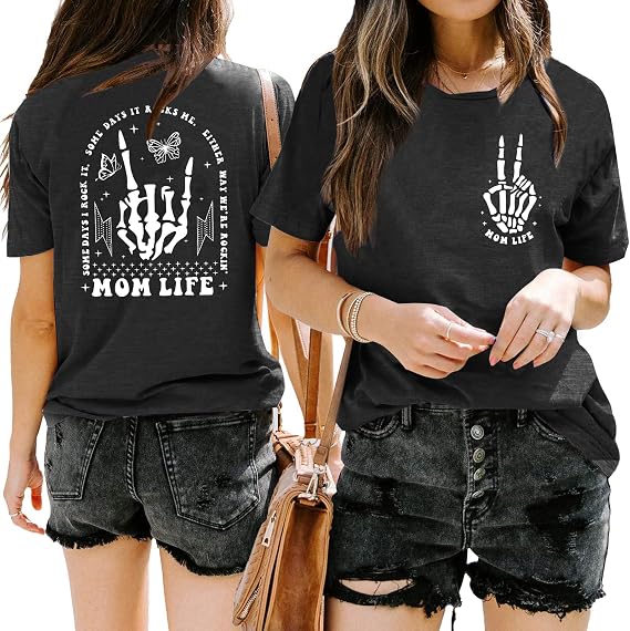 Mom Shirt for Women Mama Life Tshirt Some Days I Rock It Tee Tops - skull tshirt