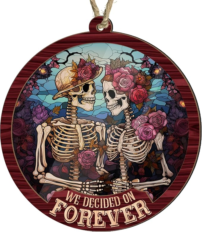 Skeleton Couple We Decided On Forever Gothic Wooden Ornament, Holiday Decor - sugar skull ornament