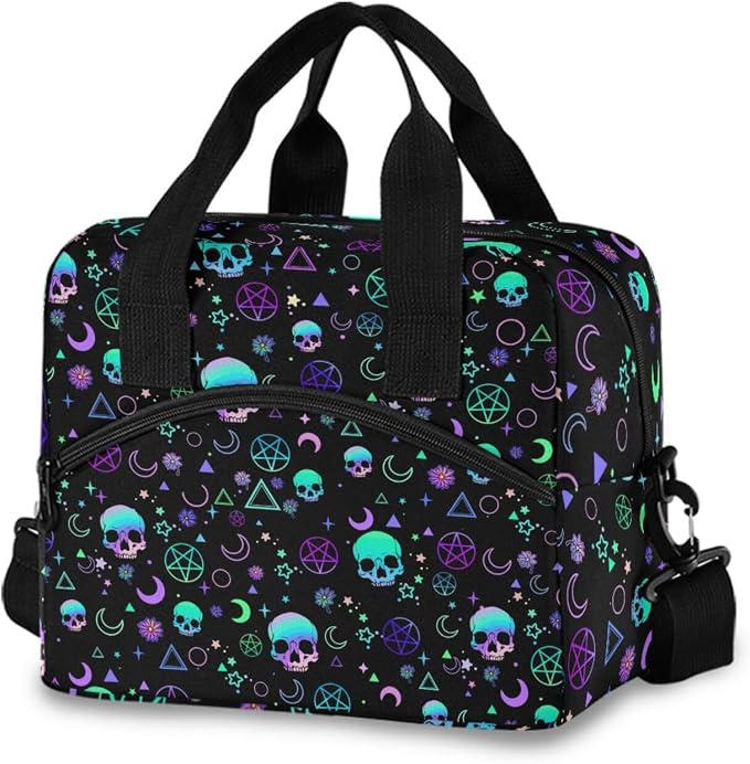 Magic Skull Lunch Bags for Women Men, Reusable Insulated Lunch Box - sugar skull handbags for sale